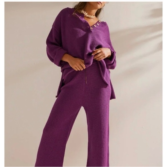 Free People Deep Purple Hailee Sweater Set XS - Picture 1 of 5